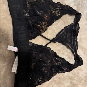 PINK Victoria's Secret Black and Gold Lace Bralette